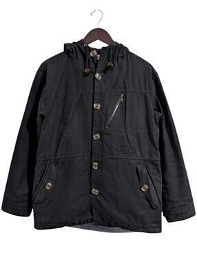 Bridge & Burn Black Canvas Hooded Utility Field Jacket Medium